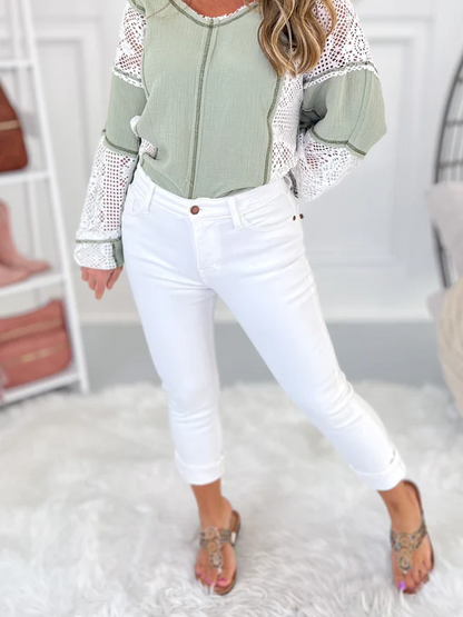 Hot Take - Cuffed White Capri